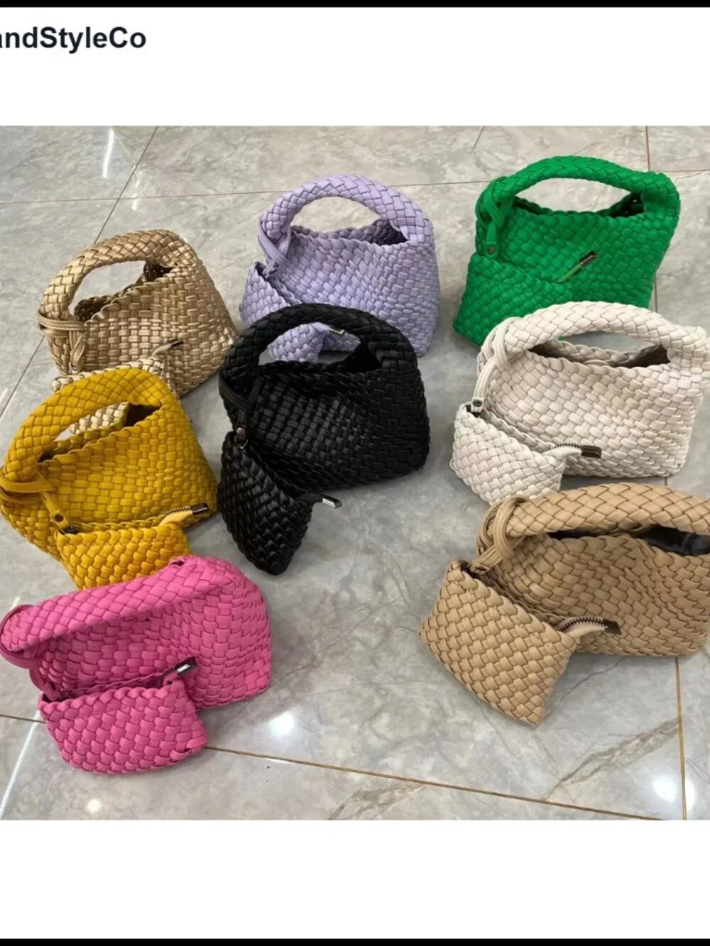 Woven Tote Bucket Bag Vegan Leather Crossbody Shoulder Purse